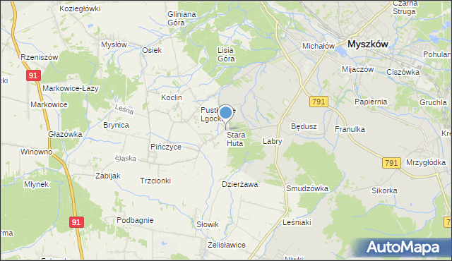 mapa Stara Huta, Stara Huta gmina Koziegłowy na mapie Targeo